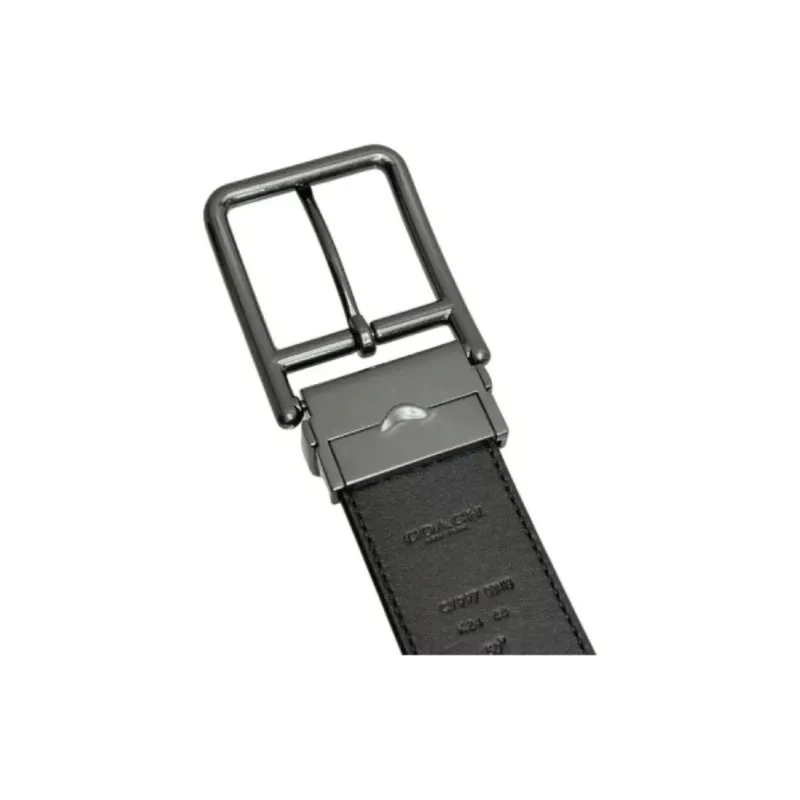 COACH Cow Leather PVC Artificial Leather Belts Men's Black Width 3.8CM-3