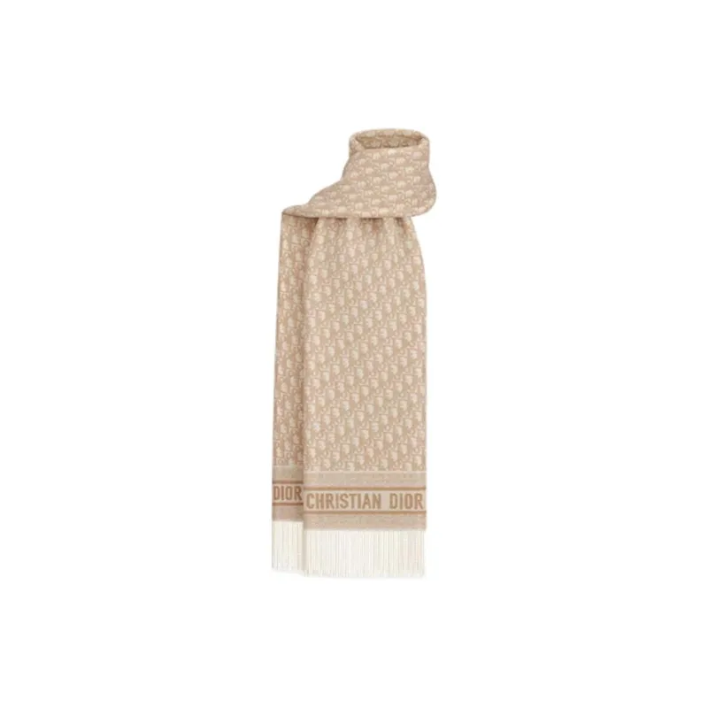 DIOR Cashmere Knit Scarves Unisex Beige-1
