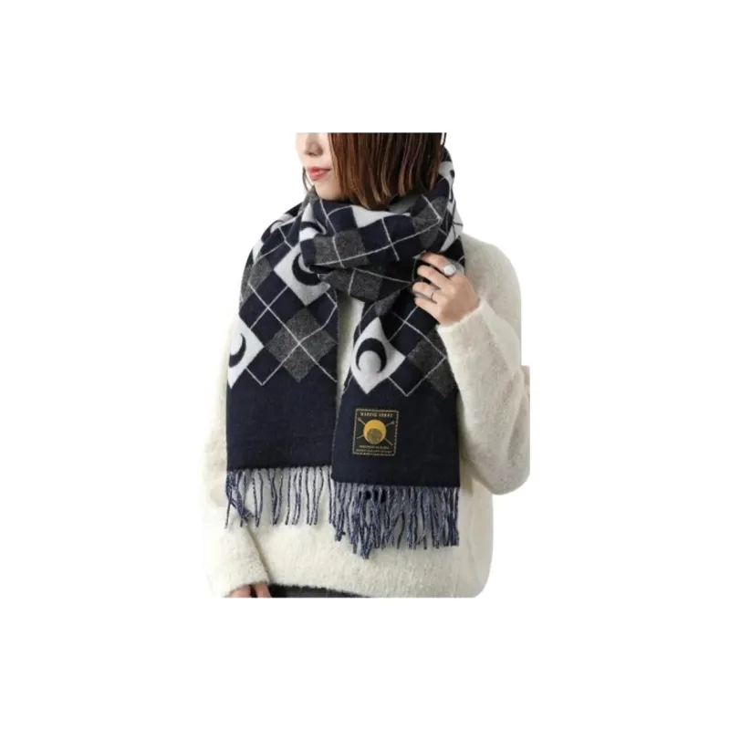 Marine Serre Virgin Wool Knitted Fabric Knit Scarves Men's Black-4