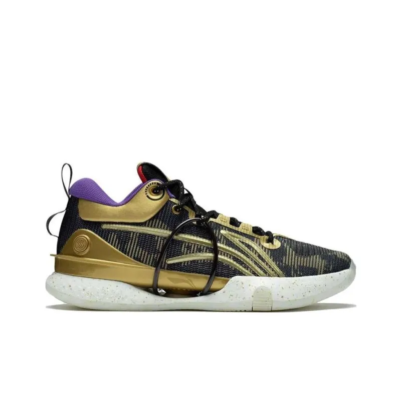 LiNing Speed 8 Anti Slip And Wear Resistant Lightweight Low Top Basketball Shoes Men's Black Gold-1