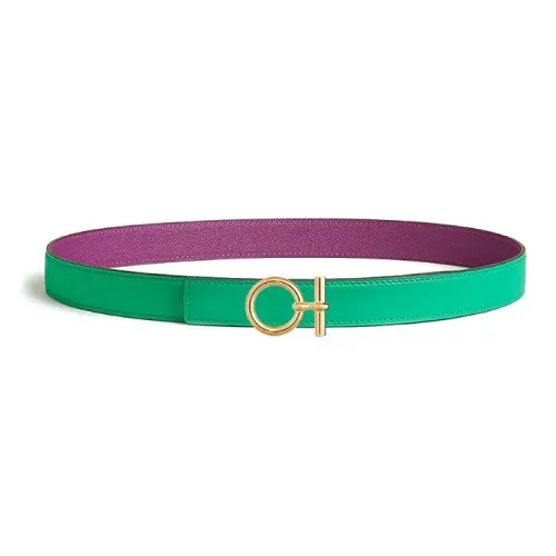 HERMES Calfskin, Metal, Leather, Gold Plated Leather Belts Women's Purple/Green Width 2.4CM