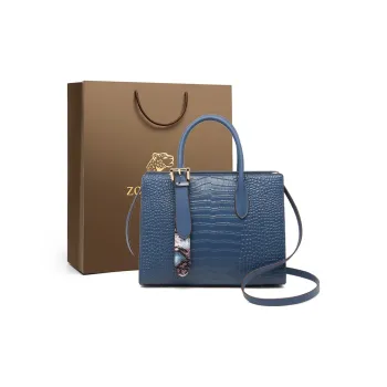 ZOOLER Top Grain Cow Leather Crossbody Handbag Medium Size Women's Blue, Black, Cookie