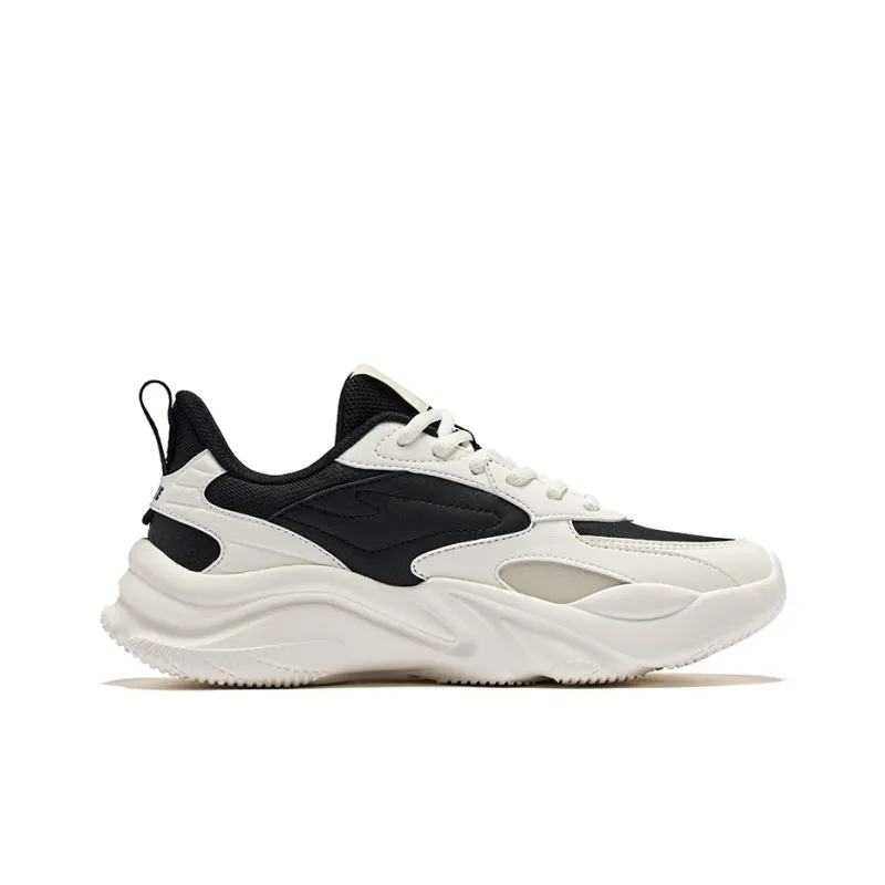 Erke Qiao Shape Wear Resistant Slip Resistant Low Top Casual Shoes Women's Jet Black Microcrystal White-1