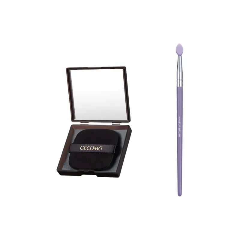 GECOMO Silicone Lip Brush With Flat Toe, Lip Mask Brush+Oil Absorbing Paper, Built in Mirror Powder Puff, Makeup Tool-0