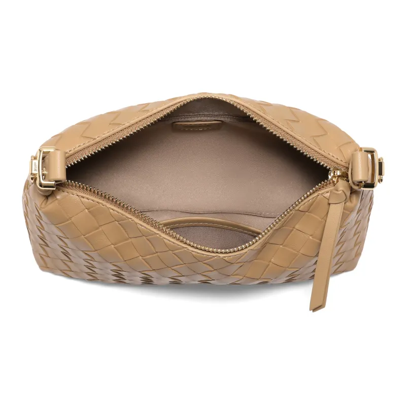BELLE Synthetic Leather Small Square Bag, Crossbody Bag, Shoulder Bag Medium Size Women's Beige/Brown-7