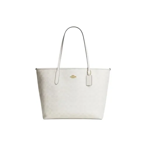 COACH City Artificial Leather Tote Bag Shopping Bag Handbag Shoulder Bag Large Size Women's Chalk White