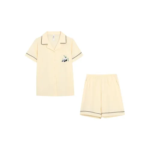 Red Beans At Home Pajama Set Women's Vanilla White