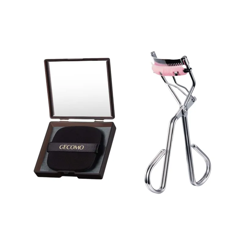 GECOMO Eyelash Curler+Oil Absorbing Paper Combo, With Built in Mirror Powder Puff, Makeup Tool-0