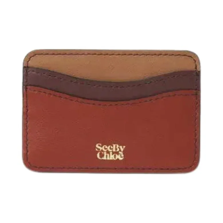 See By Chloe Leather Card Holder Women's Red & Brown-0