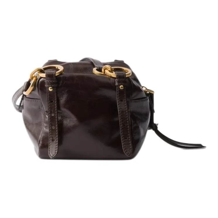 PRADA Leather Handbag, Shoulder Bag Mini Women's Dark Brown-2