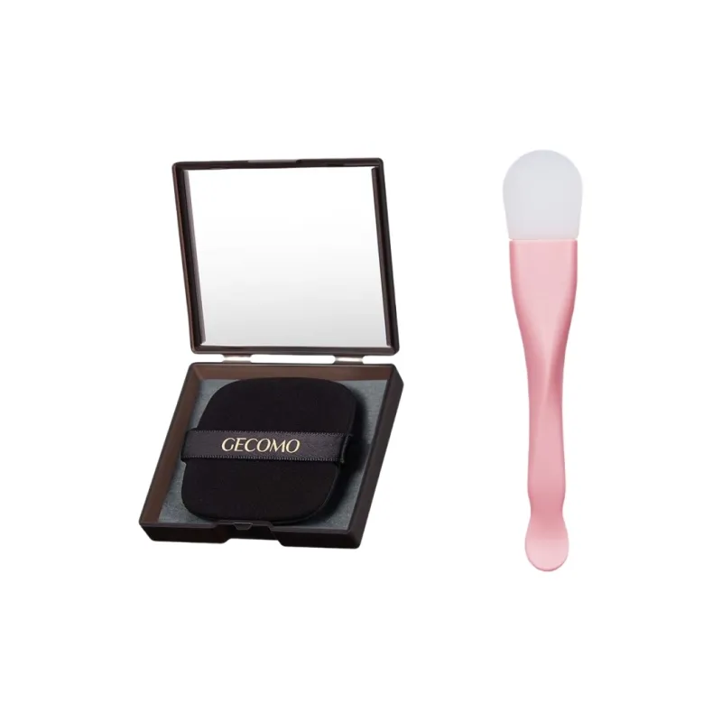 GECOMO Dual Head Silicone Facial Mask Brush+Oil Absorption Paper Combination, Built in Mirror Powder Puff, Makeup Tool-4
