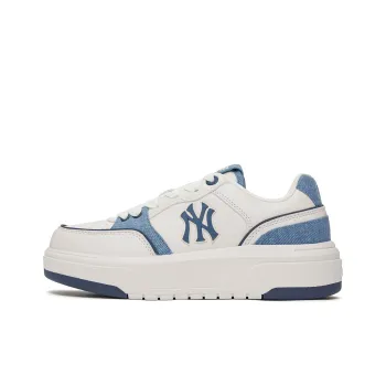 MLB New York Yankees Anti Slip Wear Resistant Low Top Skateboard Shoes Unisex White Cyan