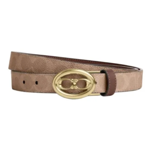 COACH Cow Leather Belts Women's Brown Yellow Width 2.5cm