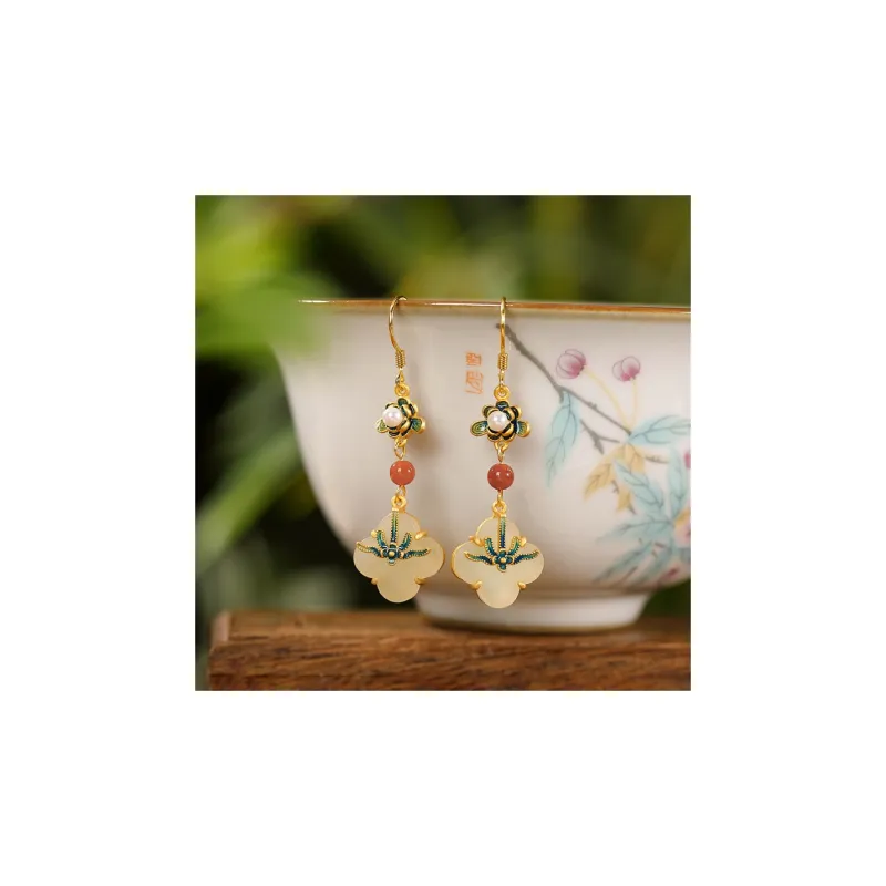 Royal Heaven's Choice Earrings Pale Greenish White Jade Unisex-1