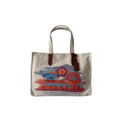 COACH Fabric Tote Canvas Bag Shopping Bag Handbag Shoulder Bag Women's Beige