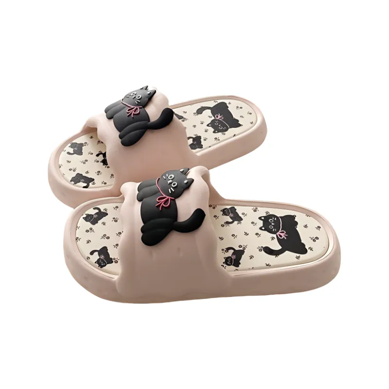 Yunpo Fun Black Kitten Students Dormitory Summer Casual Home Soft Comfortable Squashy And Bouncy Feeling Slippers-2