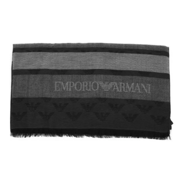 EMPORIO ARMANI Logo Jacquard Striped Frayed Scarf-4