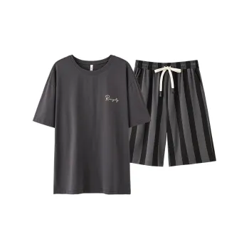 White Ran Pajama Set Men's Dark Gray