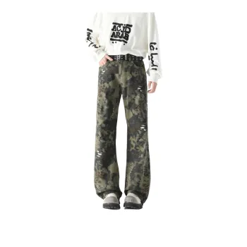TESTUNG Trendy Versatile Jeans Unisex Coffee Green Tone