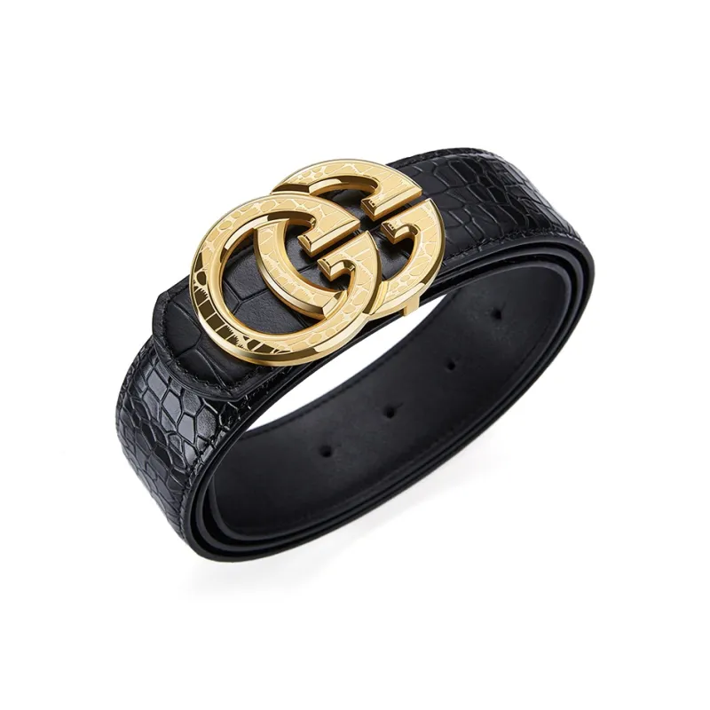 GUSKI Top Grain Cow Leather Smooth Buckle Belt Suitable For Men's Pants Men's Silver Gold Width: 3.8cm Gift Box Sets-17
