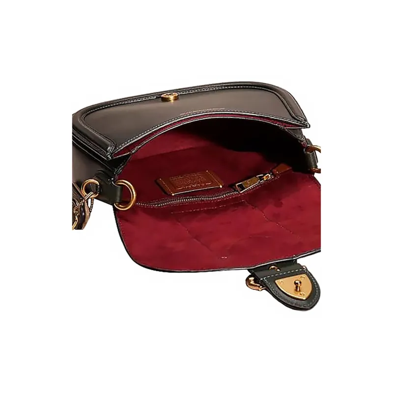 COACH Beat Tanned Leather Saddle Bag Shoulder Bag Crossbody Bag Medium Size Women's Black-3
