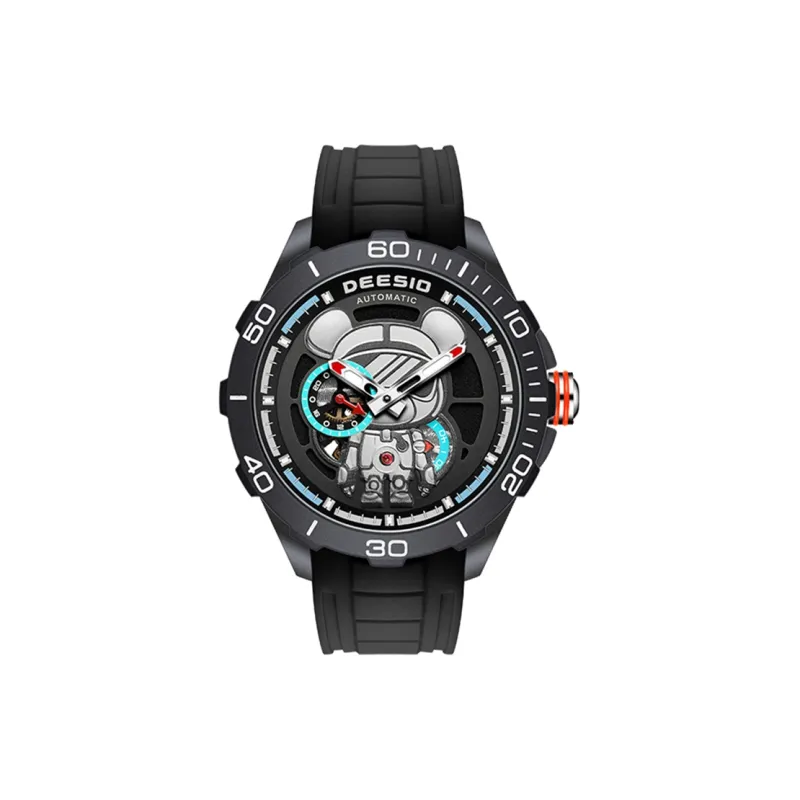 DEESIO Charismatic Bear Collection Automatic Mechanical Movement Rubber Strap Men's Watches Black Dial-4