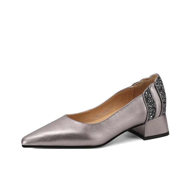 XICUNMINGWU Chunky Heel High Heels 3.8cm Women's Gunmetal-1