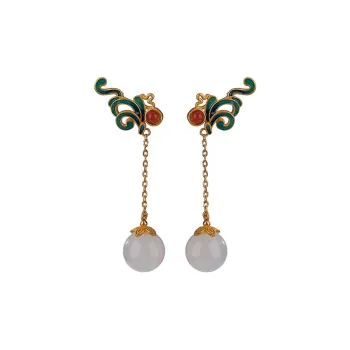 Royal Heaven's Choice Hetian Jade Earrings Pale Greenish White Jade Women's
