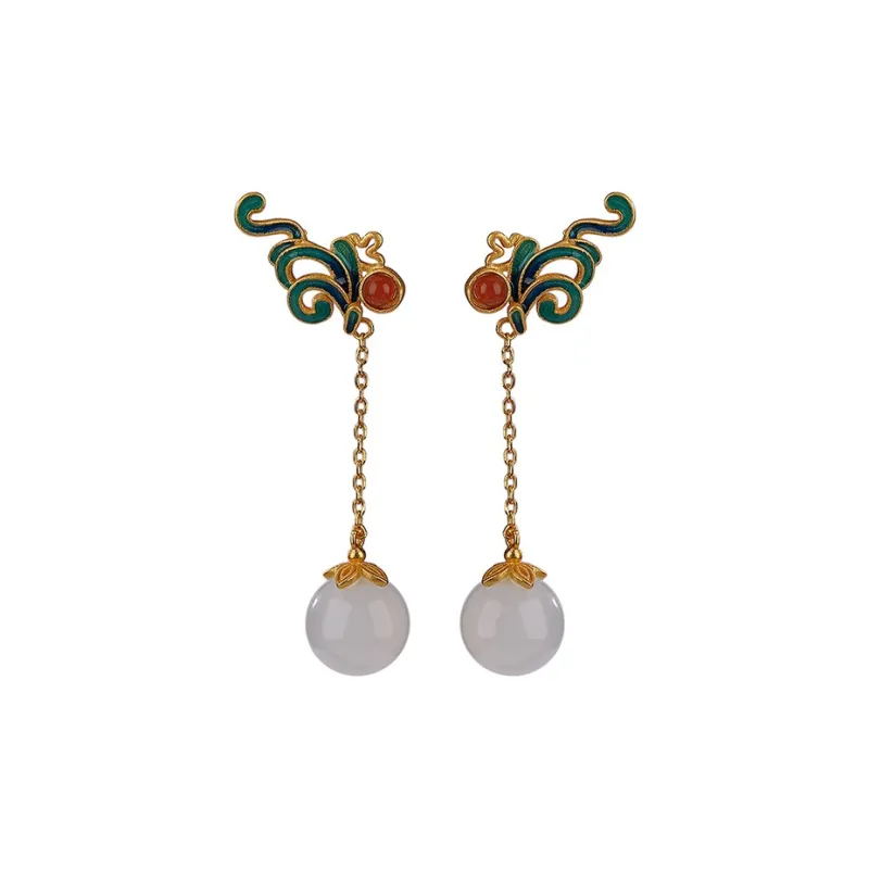 Royal Heaven's Choice Hetian Jade Earrings Pale Greenish White Jade Women's-0