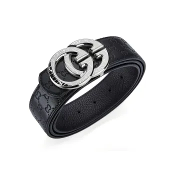 GUSKI Top Grain Cow Leather Smooth Buckle Belt Suitable For Men's Pants Men's Silver Gold Width  3.8cm Gift Box Sets