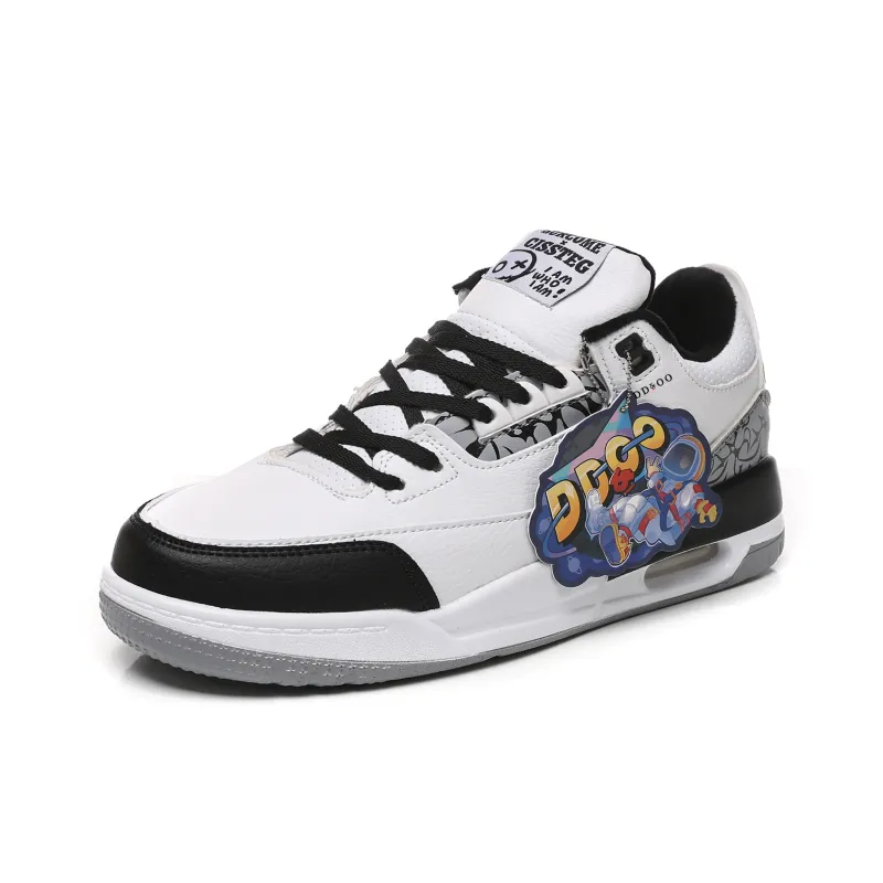 DD&OO Coverage Slip Resistant Waterproof Low Top Skateboard Shoes Unisex White Blue-37