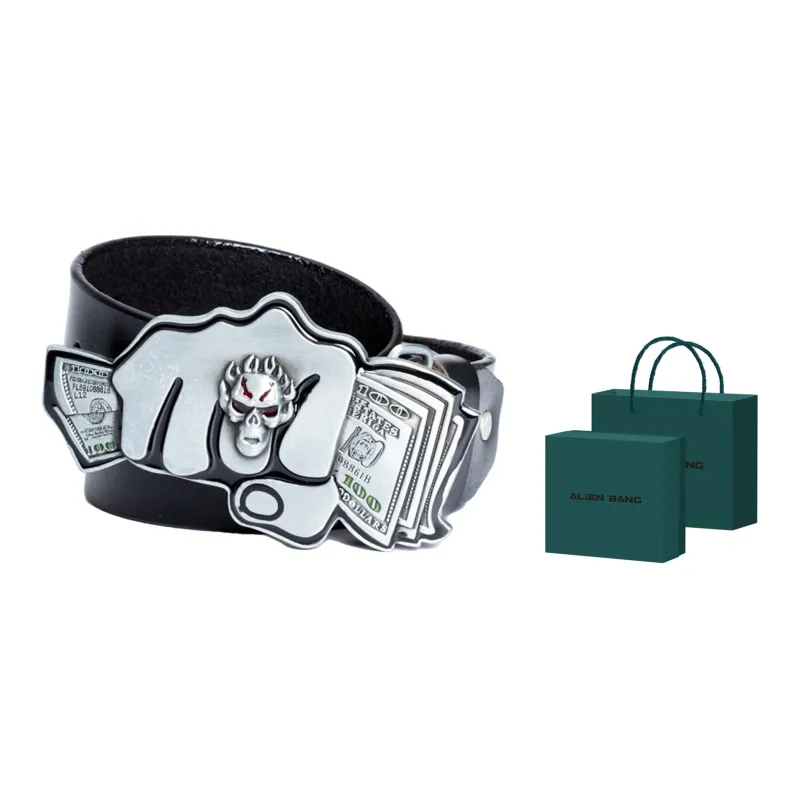 ALIEN BANG Exaggerated Western Niche Individual Cartoon Skeleton Leather Belts Men's Width: 3.8CM-2