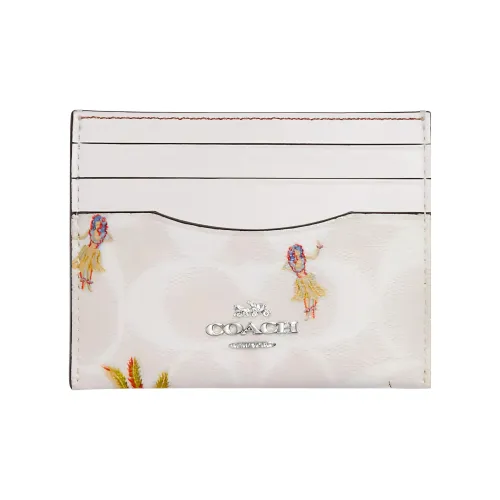 COACH Card Case Canvas With Leather Document Wallet Card Holders Women's White