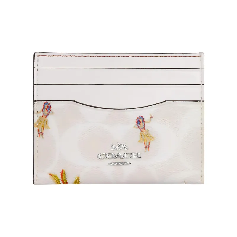 COACH Card Case Canvas With Leather Document Bag, Card Holder Women's White-0