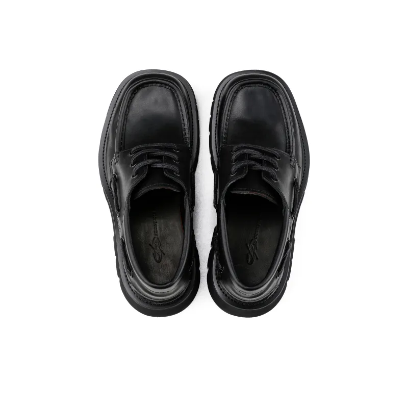 HANQIAORIJI Black Blood Series Square Toe Loafers Men's Black-5
