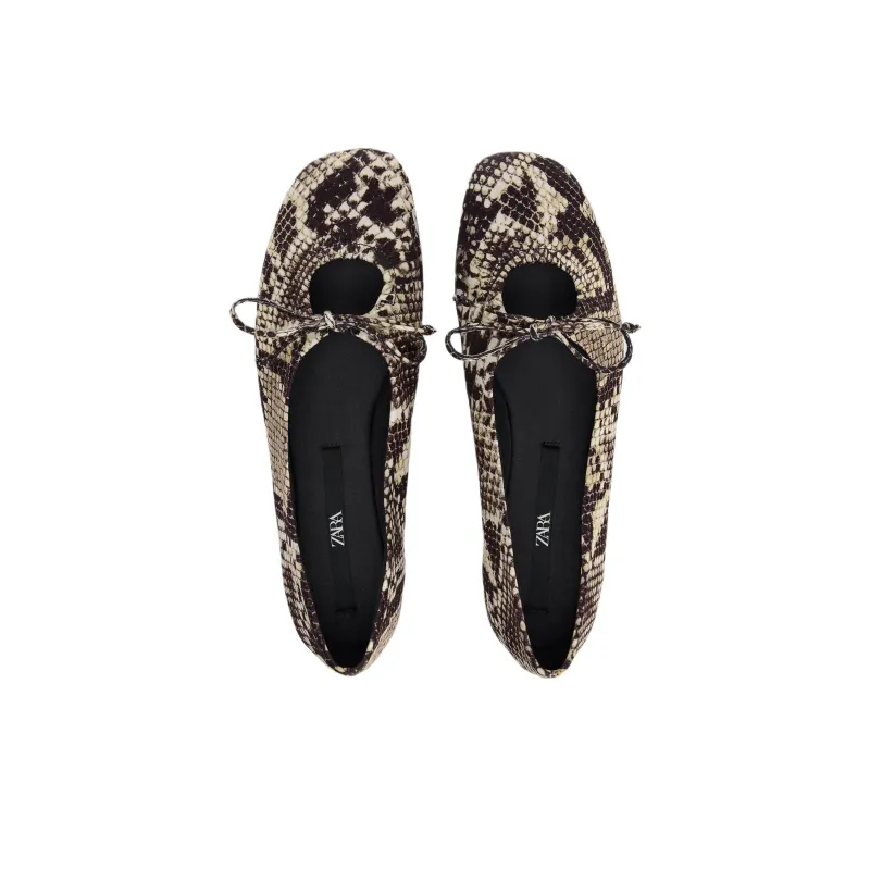ZARA Casual Single Shoes 1cm Women's Snakeskin Print-3