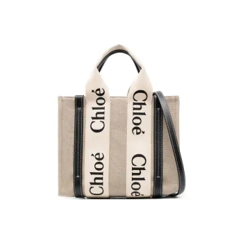Chloe Woody Linen Tote Bag Shopping Bag Shoulder Bag Crossbody Bag Handbag Small Size Women's Yellow & Black