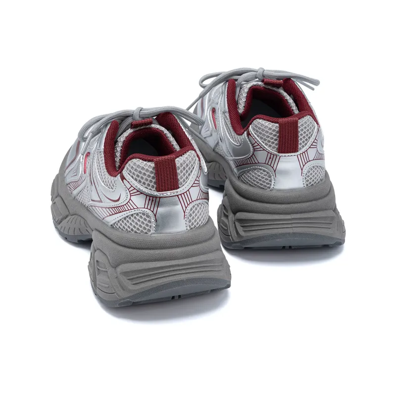HUANQIU Wear-Resistant Lightweight Height Increasing Low-Top Chunky Sneakers Women's Silver Red-5