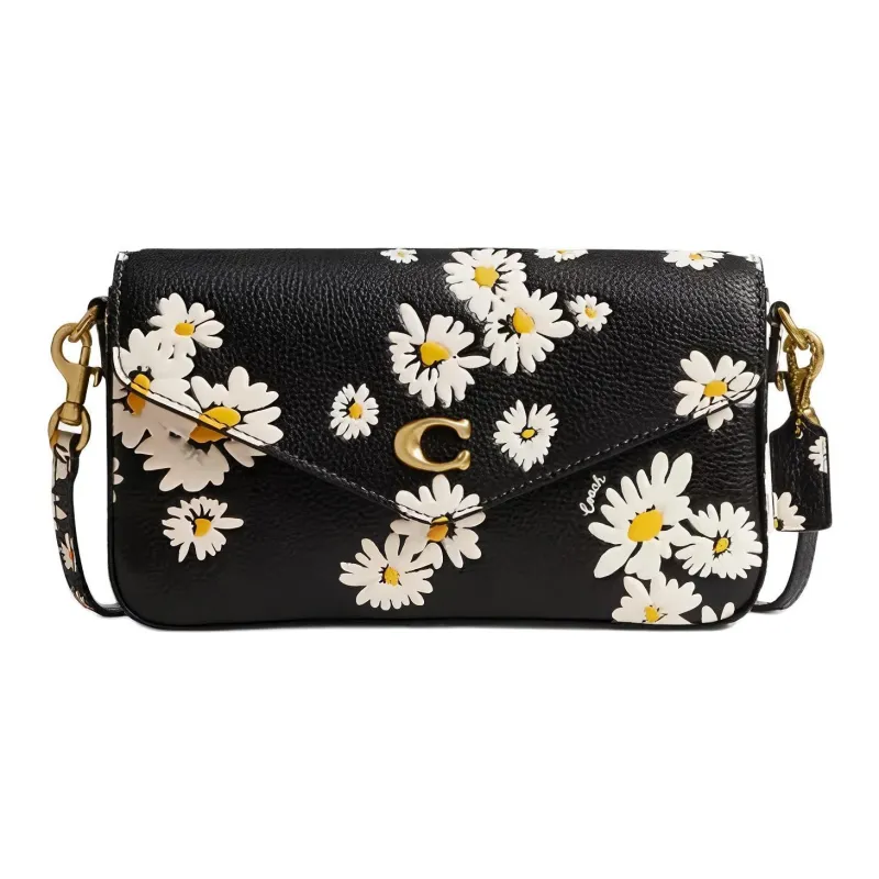 COACH Wyn Polished Pebble Leather Shoulder Bag, Crossbody Bag Trumpets Women's Black & Multicolor-0