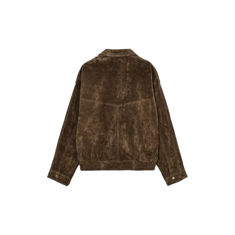 ZARA Leather Jacket Women's Khaki-1