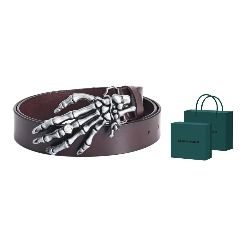 ALIEN BANG Individual Trendy Street Photography Niche Skull Hand Design Hip-Hop Leather Belts Men's Width: 3.8CM-3