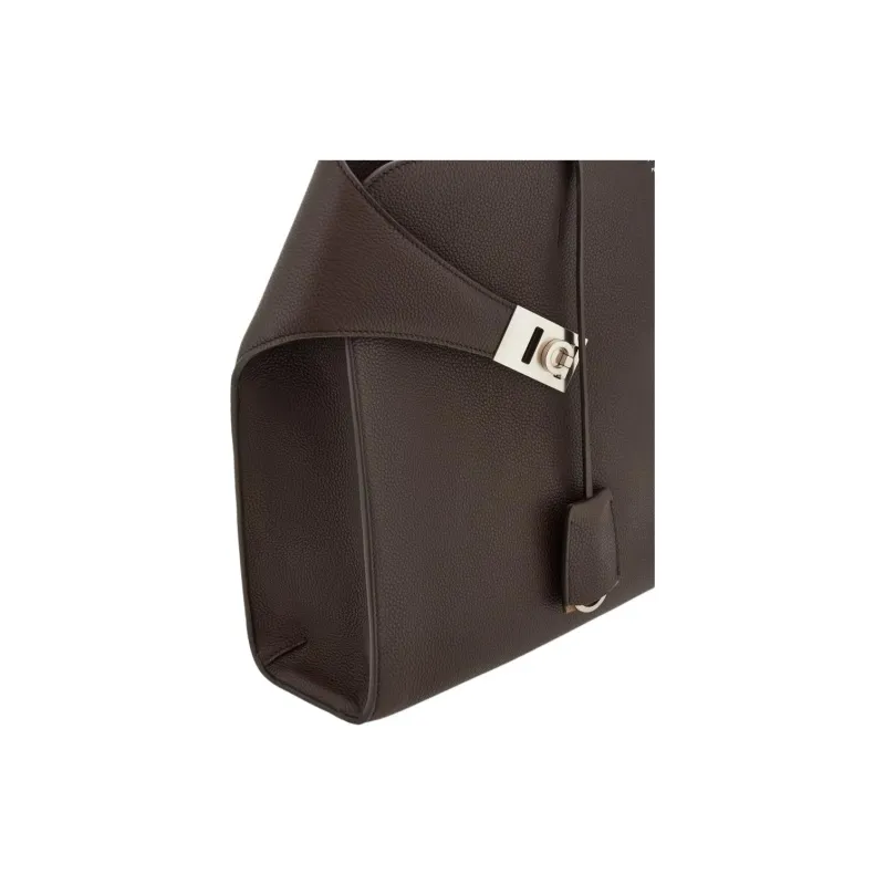 FERRAGAMO Hug Calfskin Portable Briefcases Men's Dark Brown-4