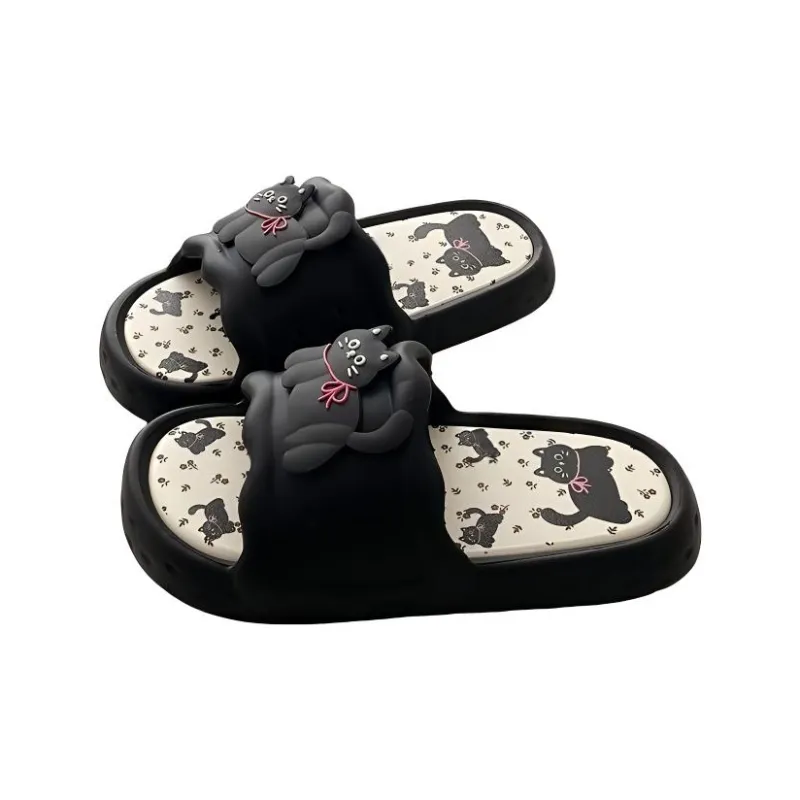Yunpo Fun Black Kitten Students Dormitory Summer Casual Home Soft Comfortable Squashy And Bouncy Feeling Slippers-4