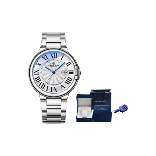 LOUIE JUELEN Blue Balloon Collection Mechanical Movement Stainless Steel Strap Watch Unisex White Dial