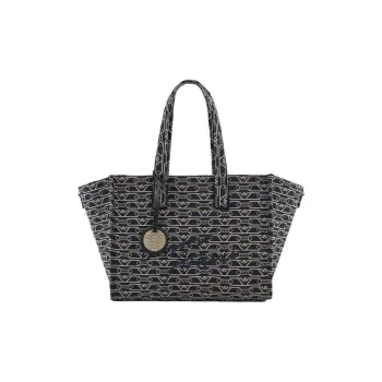EMPORIO ARMANI Cotton Tote Bag Shopping Bag Handbag Shoulder Bag Large Size Women's Dark Blue & Umber