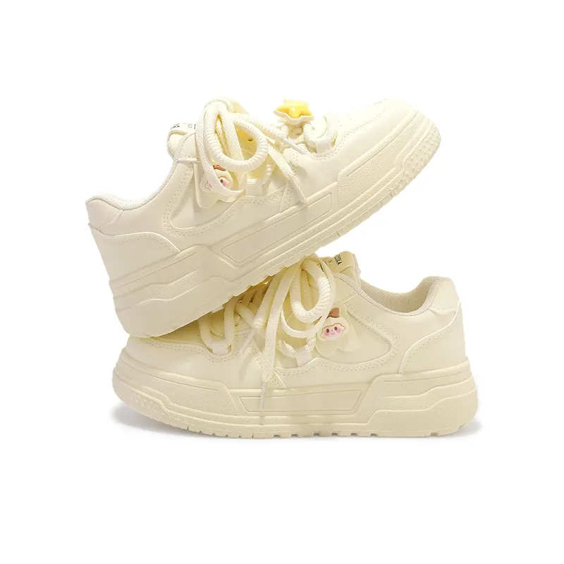 Miss Zhang Anti Slip Wear Resistant Low Top Skateboard Shoes Women's Cream Yellow-2