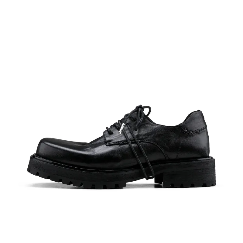 HANQIAORIJI Black Blood Series Square Toe Derby Men's Black-0