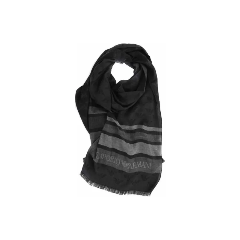 EMPORIO ARMANI Logo Jacquard Striped Frayed Scarf-3