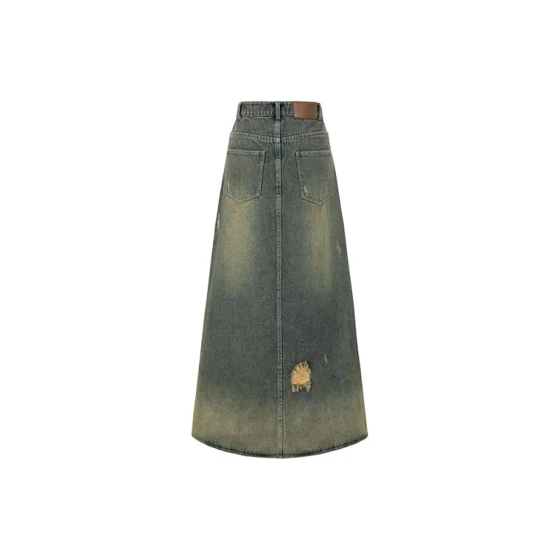 13 DEMARZO Denim Long Skirts Women's Washed Green-1