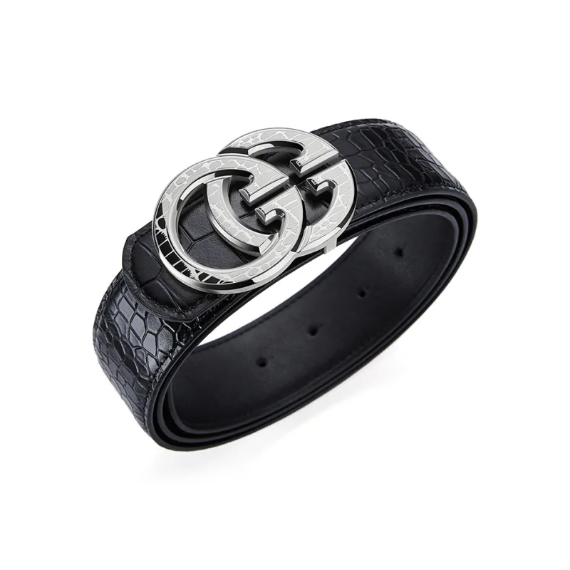 GUSKI Top Grain Cow Leather Smooth Buckle Belt Suitable For Men's Pants Men's Silver Gold Width: 3.8cm Gift Box Sets-12